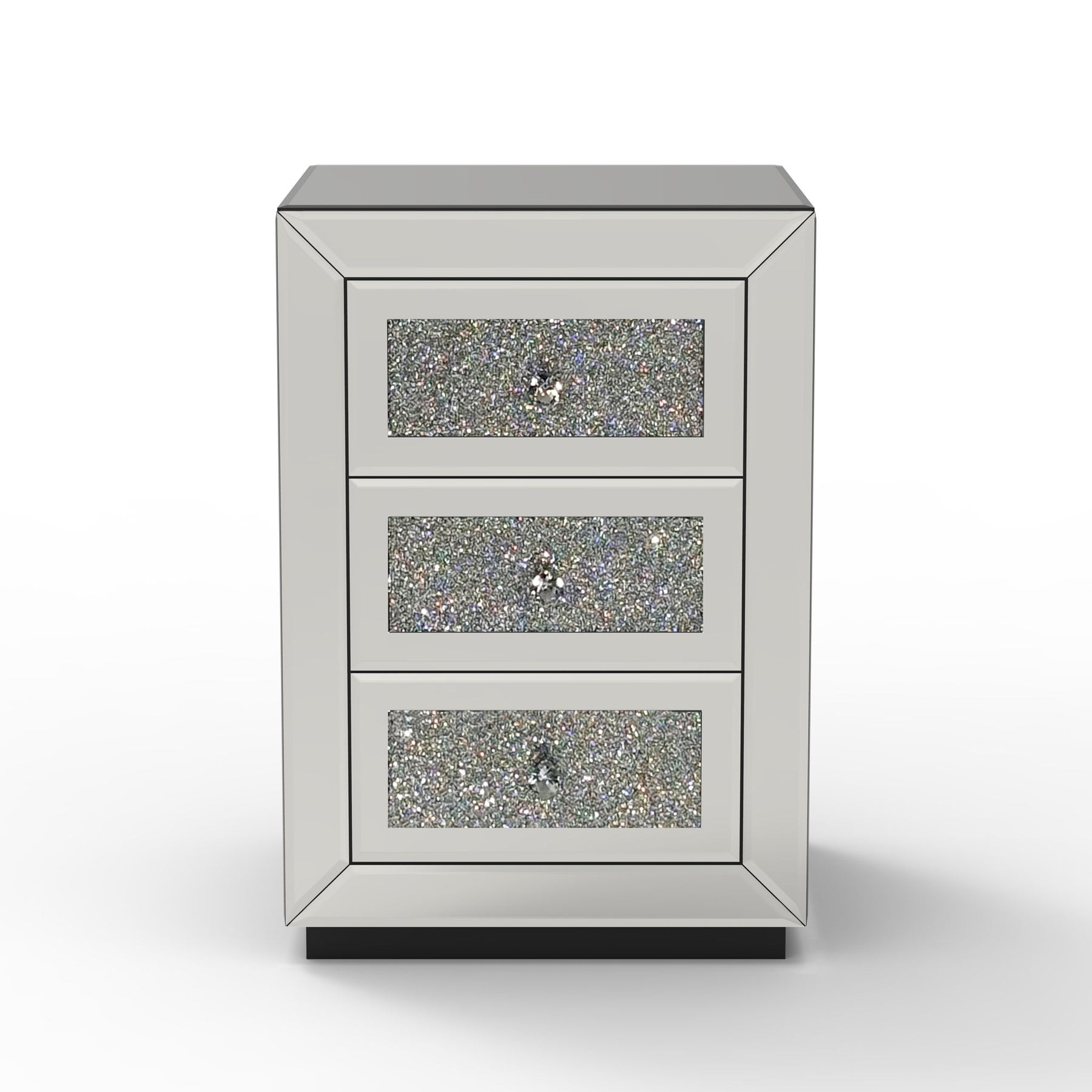3 Drawer Nightstand With Glass Accents, Bedside Table For Bedroom - Silver