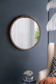 Round Hand Carved Rose Antique Mirror Frame, Wall Mirror For Live Space