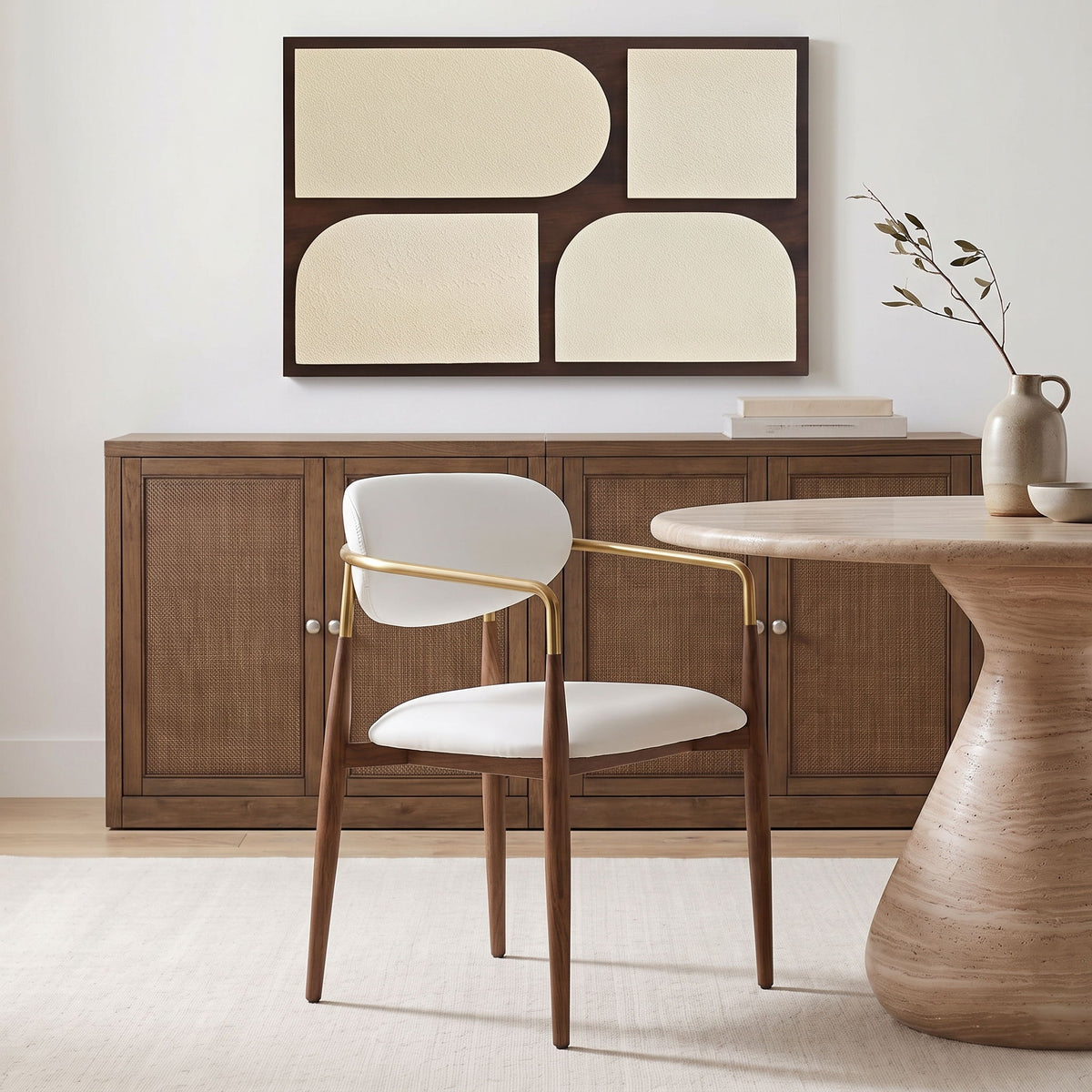 Ronda - Vegan Leather Upholstered Dining Arm Chair - Walnut Legs