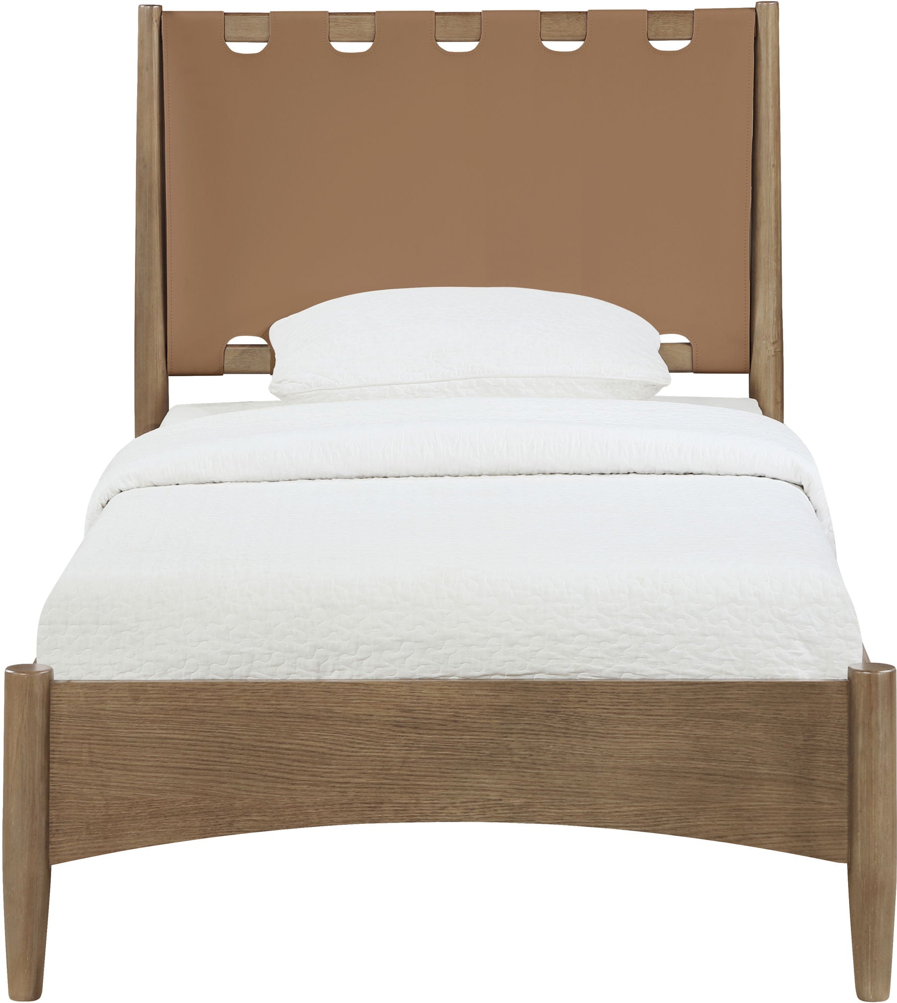 Santos - Vegan Leather Headboard And Wood Bed - Waxed Brown Frame
