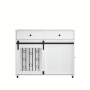 Dog Crate Furniture With Double Drawers And Sliding Barn Door, Pet Kennel For Small To Medium Dogs - White