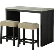 Dining Table Set With Biscuit Tufted Stools - Beige / Black / Gray