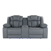 Raize - 10 Power Console Reclining Loveseat With LED And Immersive Sound - Gray