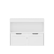 Book Organizer With Large Drawers And Open Shelves, Toy Storage Cabinet With Removable Wheels And Rounded Edges - White