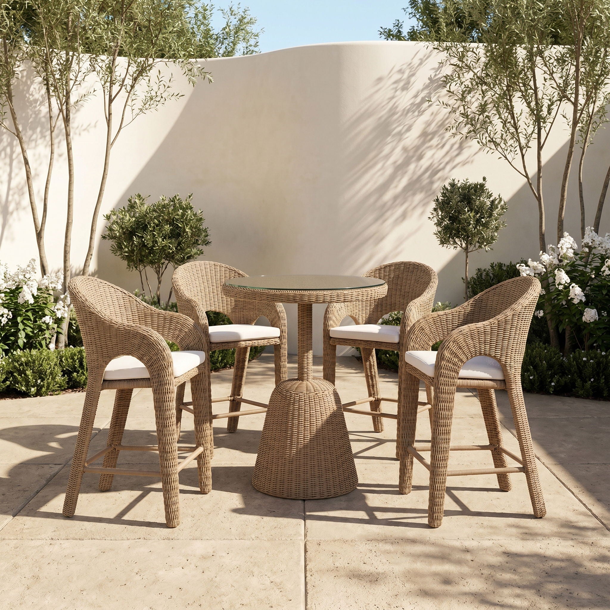 Seacrest - Tempered Glass Top And Wicker Outdoor Patio Counter Height Table