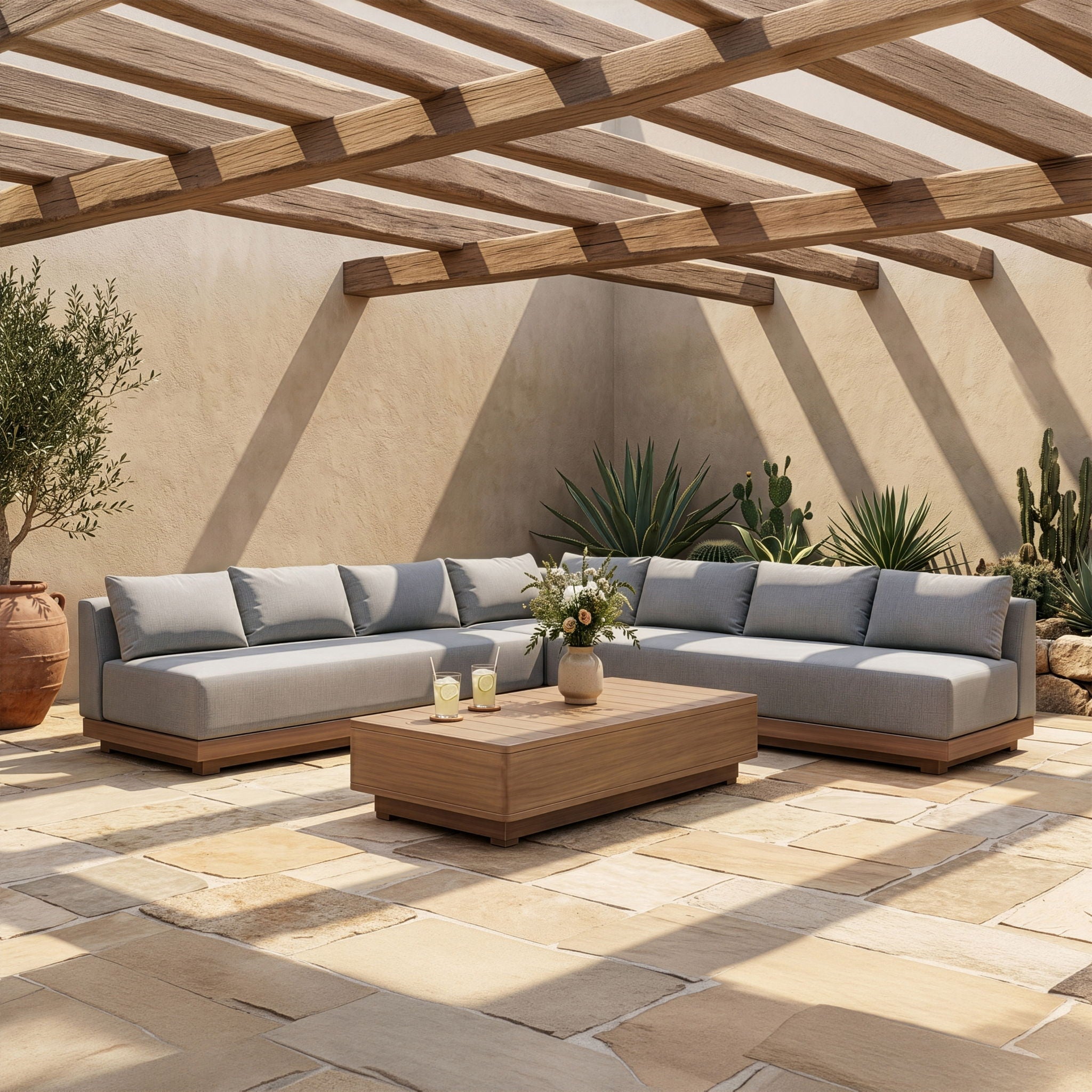 Solace - Olefin Performance Fabric 3 Piece Outdoor Patio Modular Sectional (2 Sofas & Corner Chair)