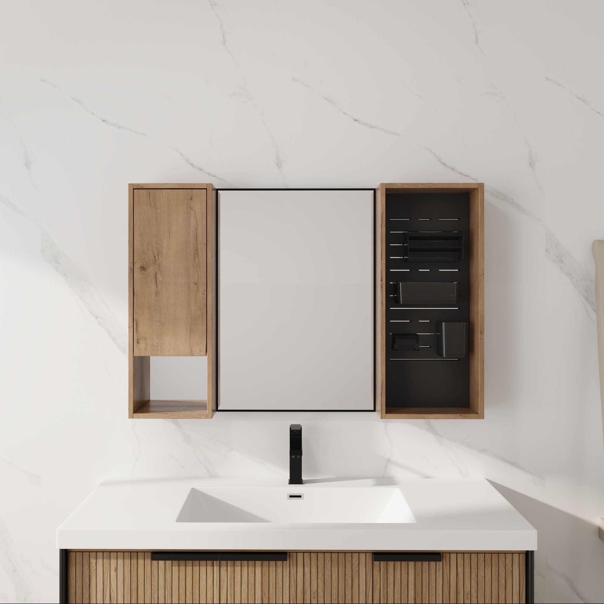 41.3" Wall Mounted Cabinet With Storage, Medicine Cabinet With Door And Adjustable Shelves - Imitative Oak