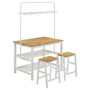 Prager - 3 Piece Kitchen Island Counter Table Set With Overhead Rack And Backless Stools - White