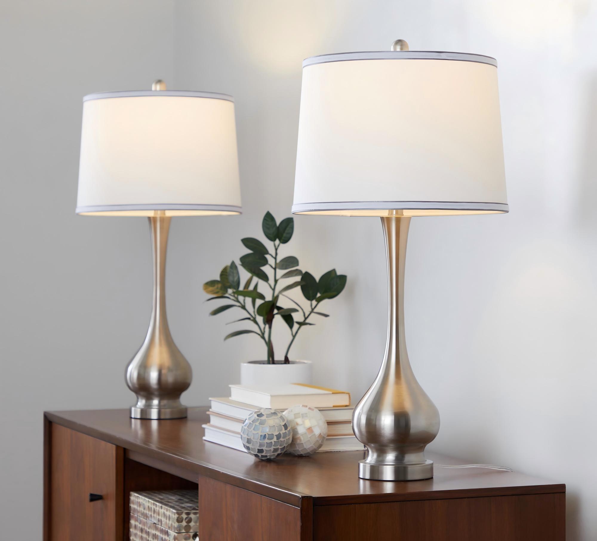 Cairo - Contemporary Table Lamp (Set of 2) - Nickel / White / Silver Trim