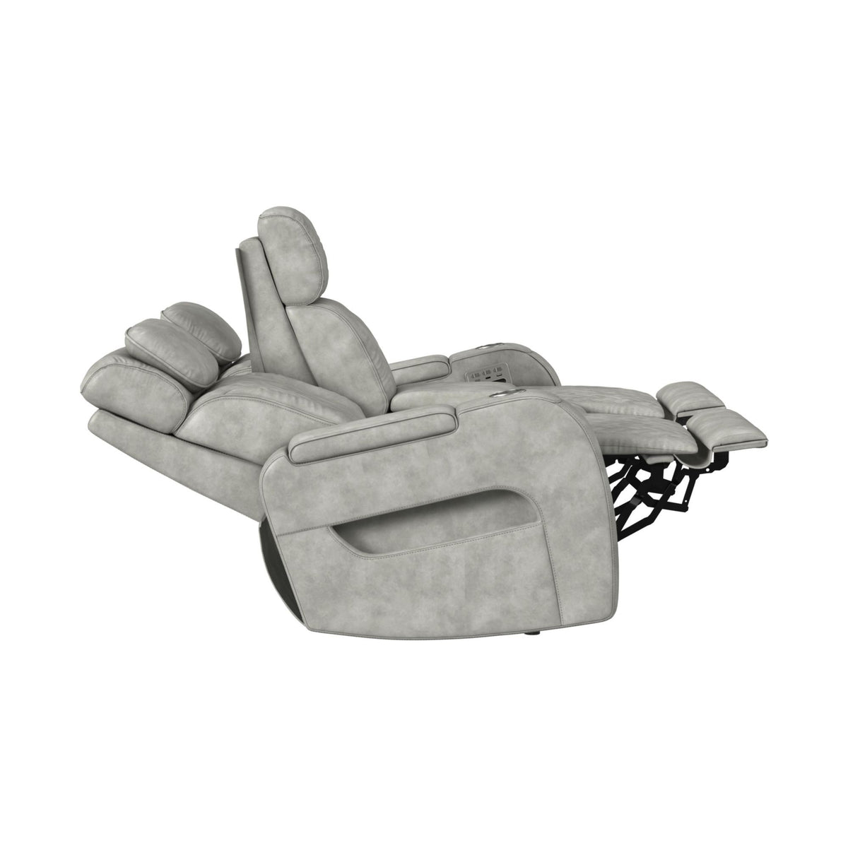 Prime Time - P3 Loveseat With Console, 7 Colors Led, Cup Holders And Wireless Charger Controller - Leather Gel Light Gray