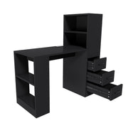 Computer Desk With 4 In 1 Socket & 3 Drawers, 4 Tier Shelves