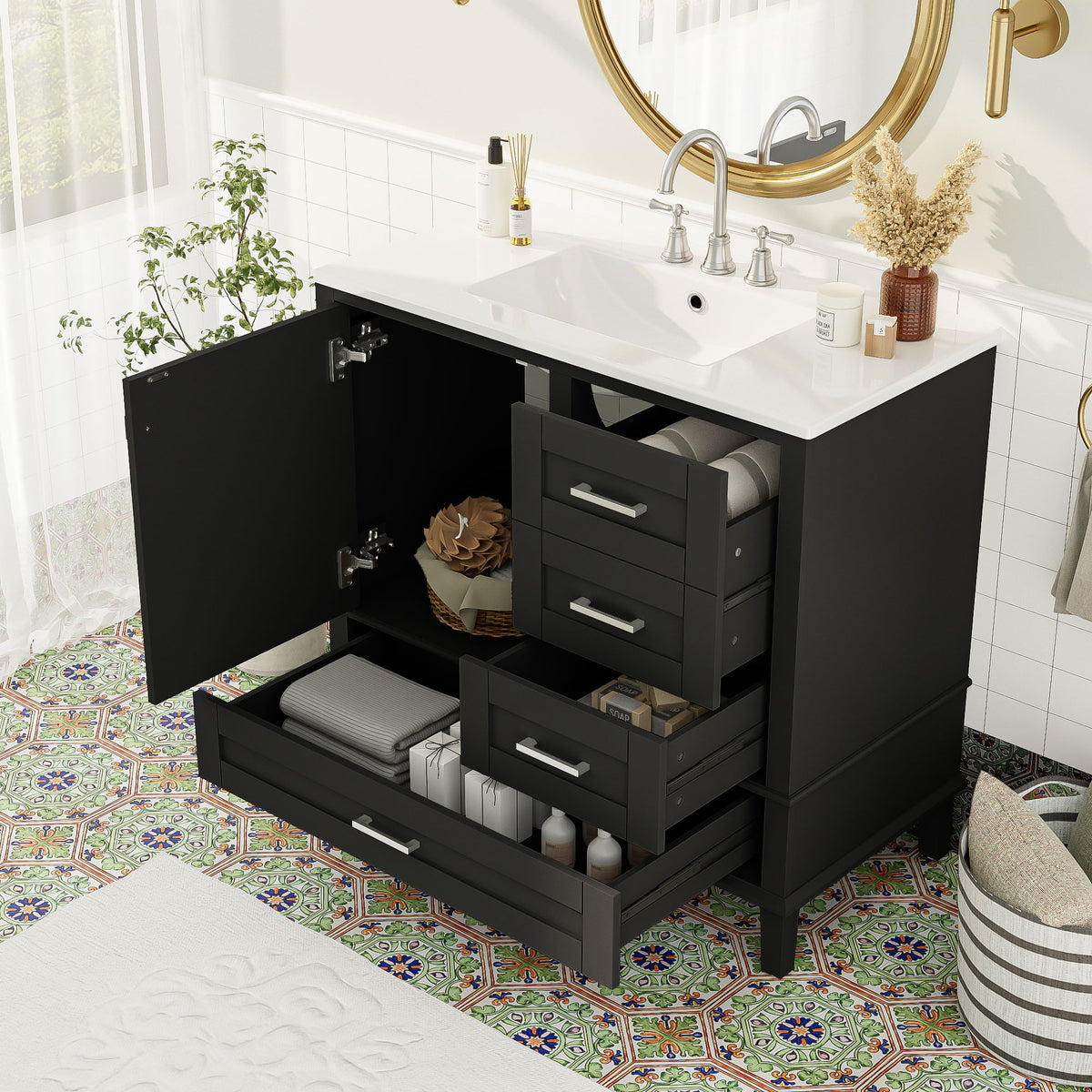 Bathroom Vanity, Modern Bathroom Cabinet With Sink Combo Set, Bathroom Storage Cabinet With A Soft Closing Door And 3 Drawers, Solid Wood Frame