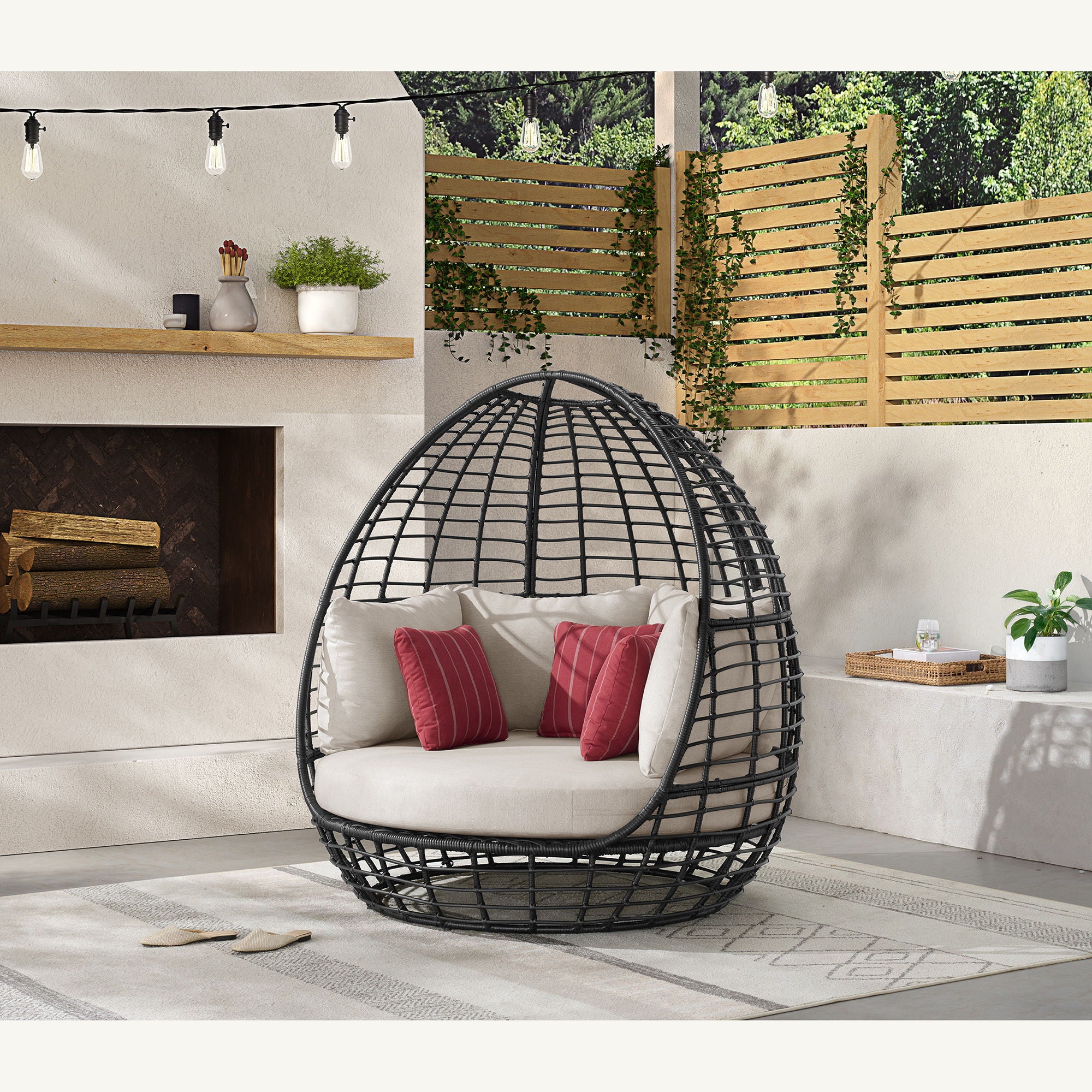 Playa - Twin Egg Chair With 3 Pillows - Dark Gray / Beige