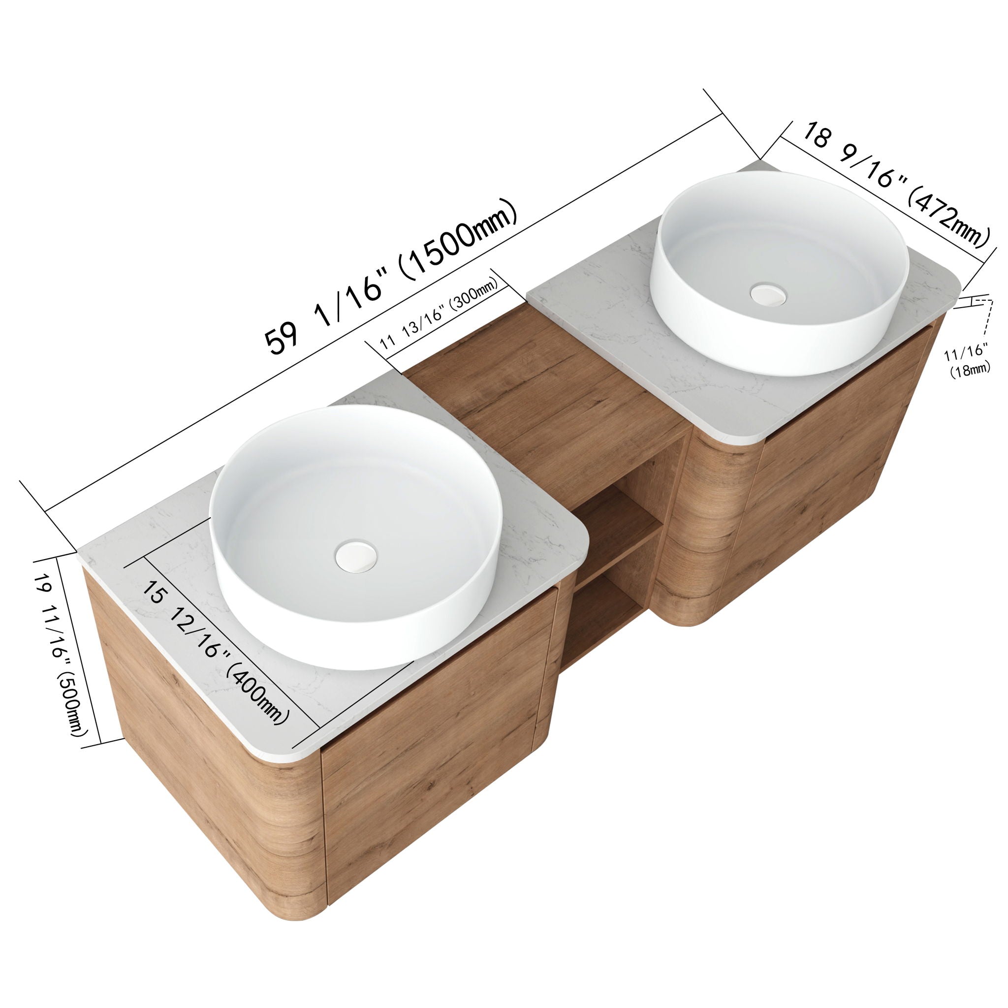 Wall Mounted Bathroom Vanity With Art Sink, 1 Storage Shelf, Soft Close Door