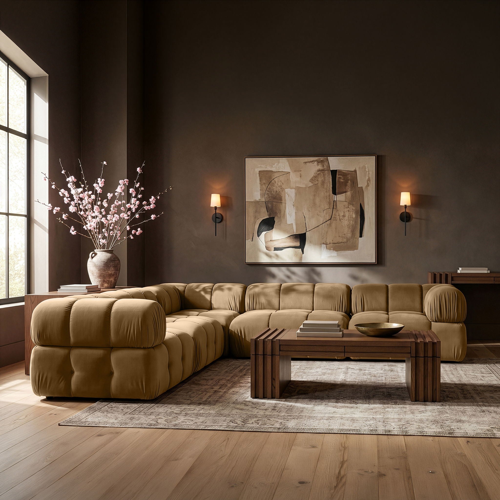 Orin - Velvet 5 Piece Modular Corner Sectional