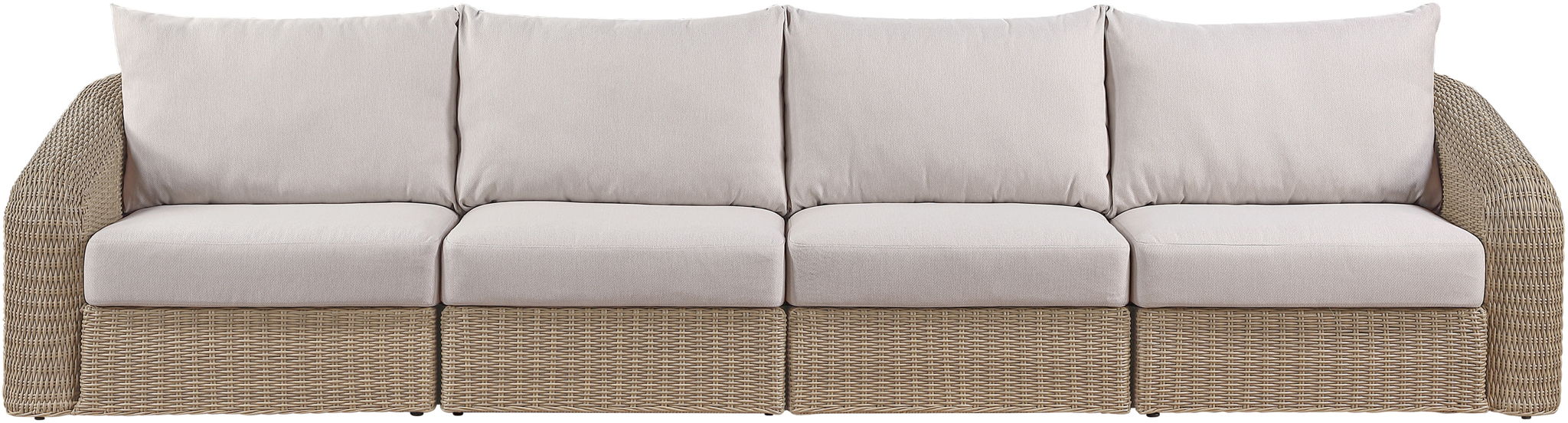 Seacrest - Olefin Water Resistant Fabric And Wicker 4 Piece Outdoor Patio Modular Sofa