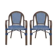 Bistro Chair With 2 Toned Checkered Pattern, (Set of 2) - White / Navy