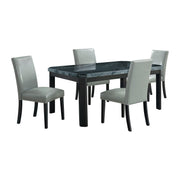 Francesca - Rectangular 5 Piece Gray PU Chairs Dining Set, Table & Four Chairs - Gray Marble