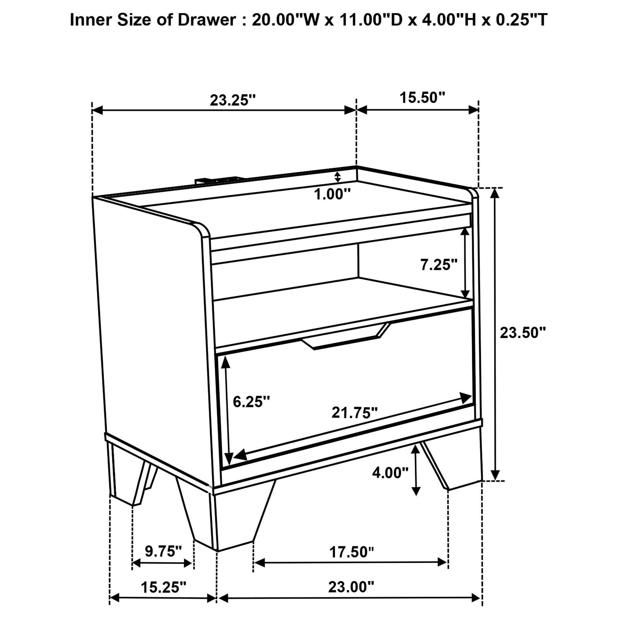 Packard - 1 Drawer Nightstand With LED Lighting And USB Charging - Oak