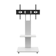 Mobile TV Stand With Shelf Floor Mount Cart For TVs With Lockable Wheels Ideal For Living Room Bedroom Or Office - White