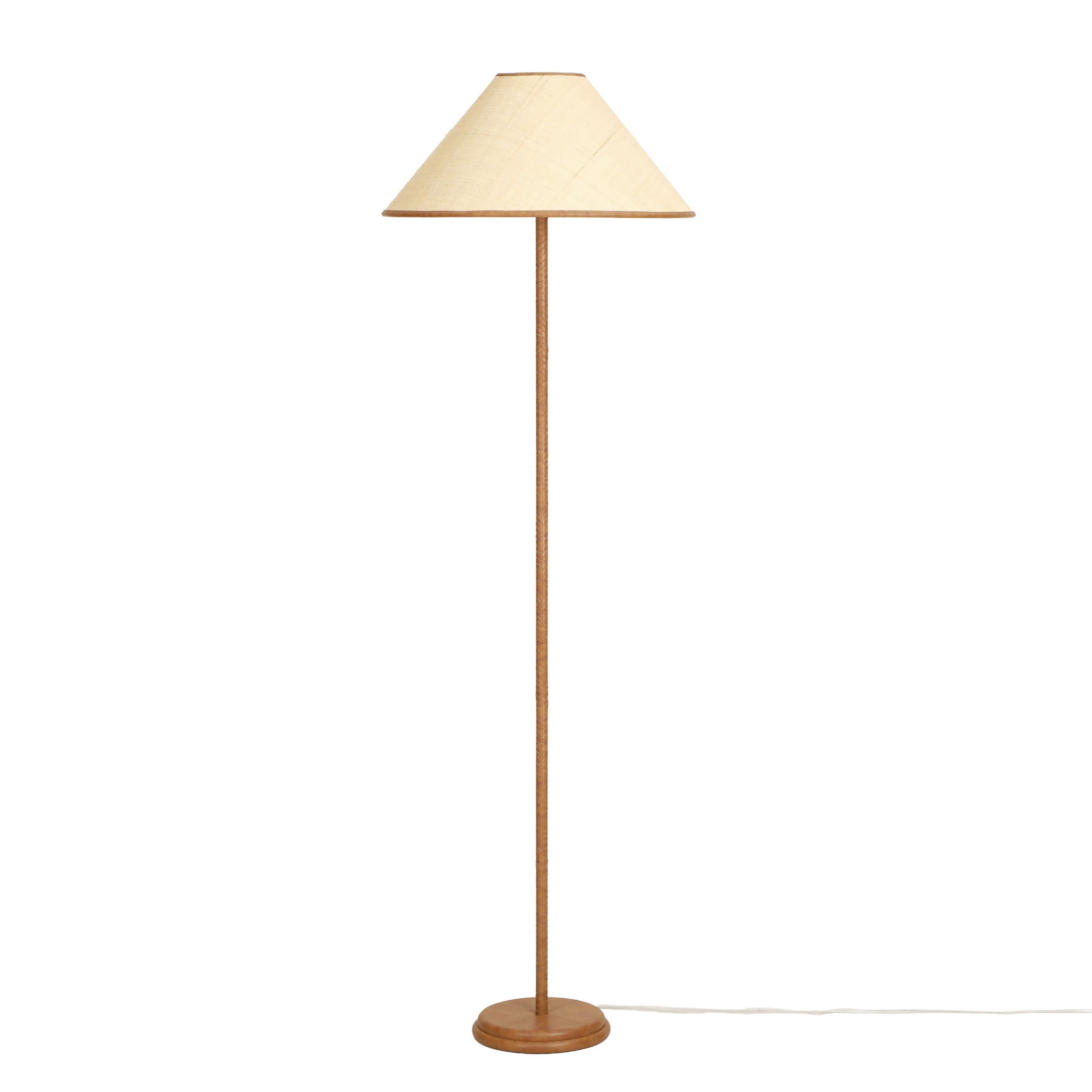 Keria - Vegan Leather And Raffia Designer Floor Lamp - Natural