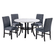 Elegant 5 Piece Dining Set Dark Chairs Top Table With Lower Shelf Kitchen Dining Room