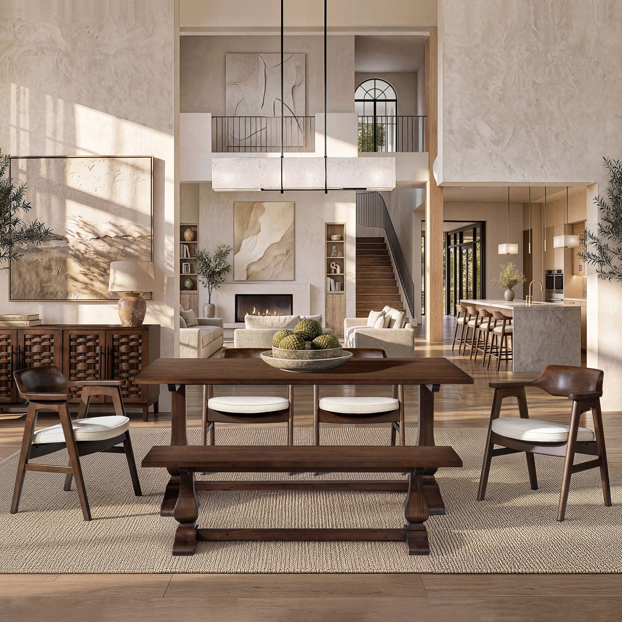 Hayes - Curved Dining Arm Chair - Light Beige