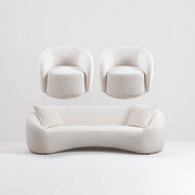 3 Piece Set Curved Sofa, Upholstered 3 Seater With Tight Curved Back For Living Room - White