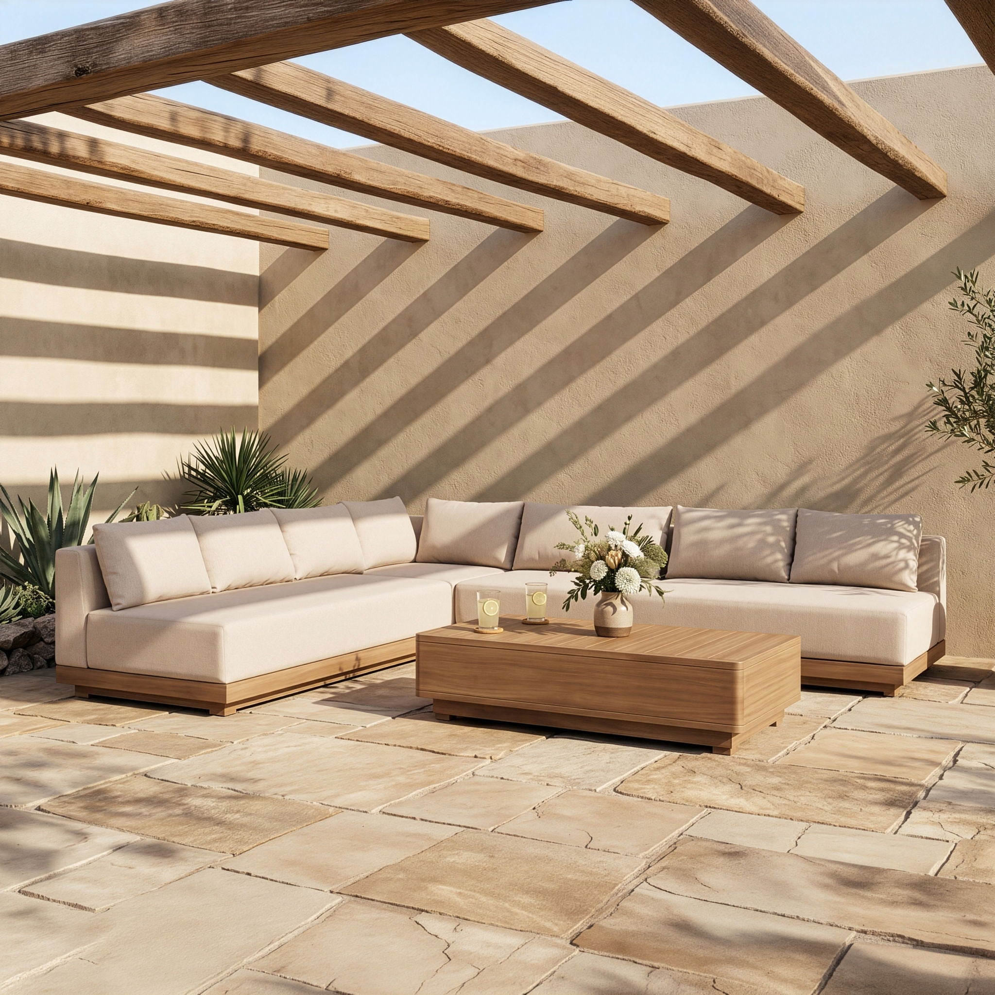 Solace - Olefin Performance Fabric 4 Piece Outdoor Patio Modular Sectional