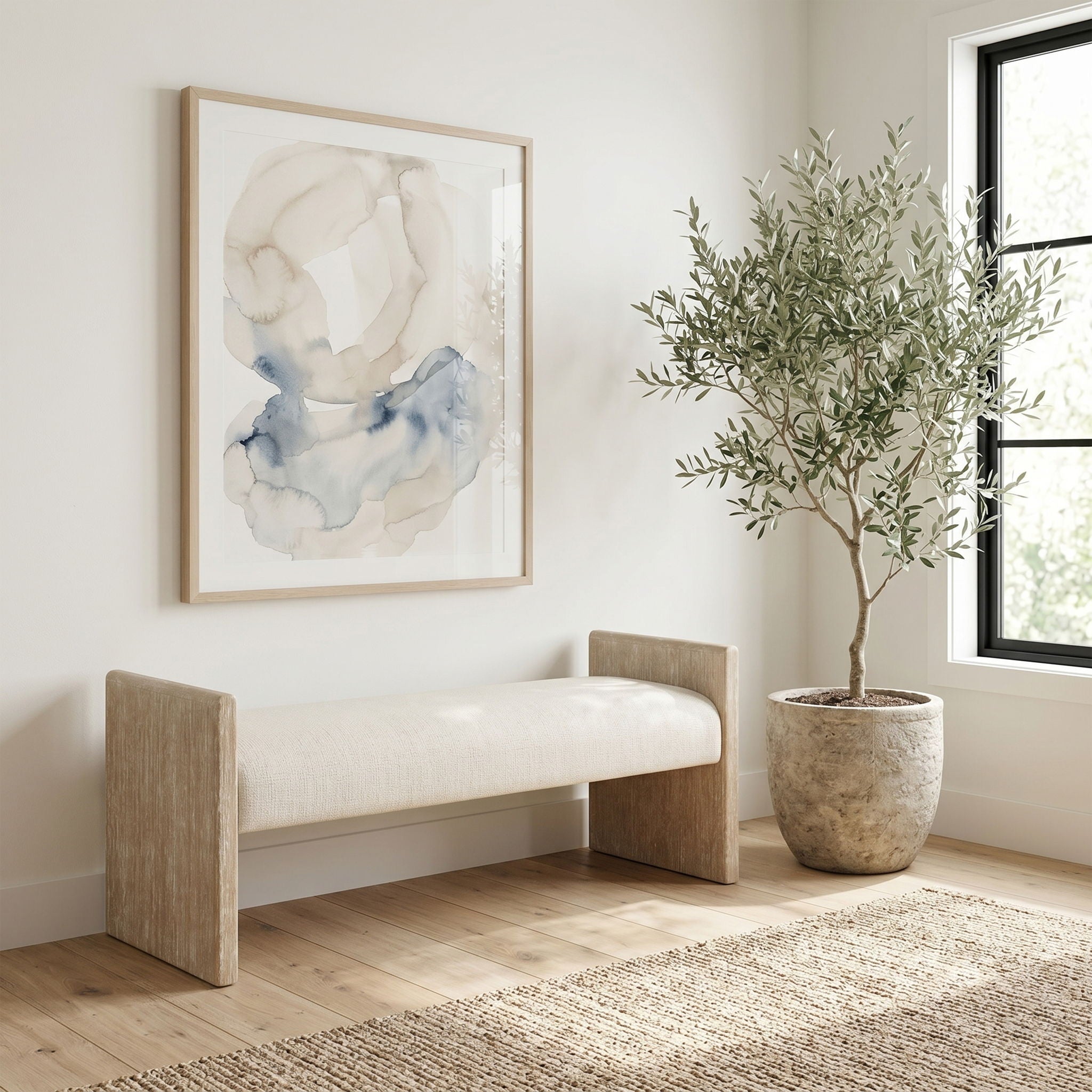 Hickory - Fabric Upholstered Bench - Natural Frame