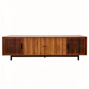TV Stand, Media Console & Soft Closing Hinges, Adjustable Shelves, Slatted Doors - Walnut