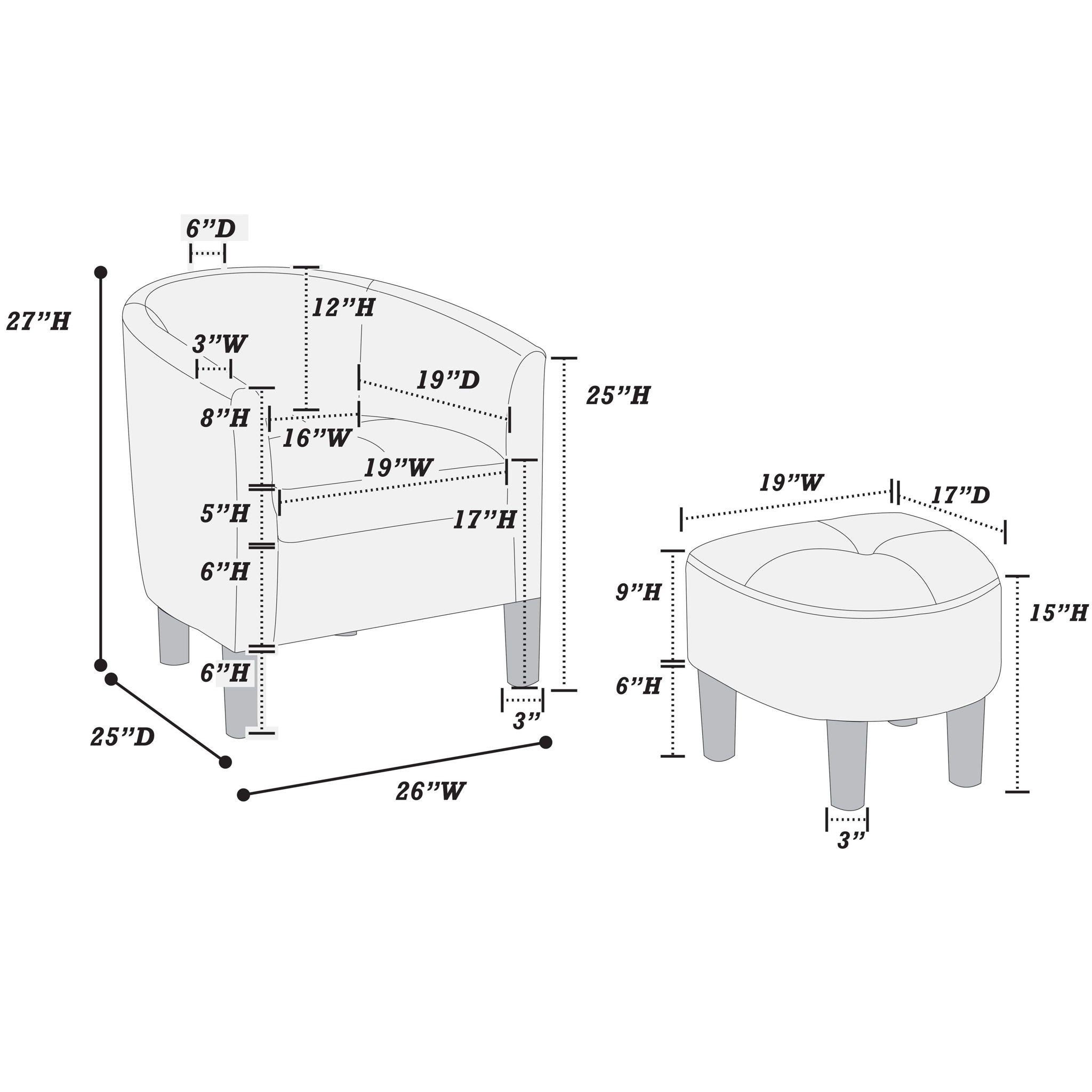 Accent Chair With Matching Ottoman Upholstered Round Backrest, Seating Set - Off White / White