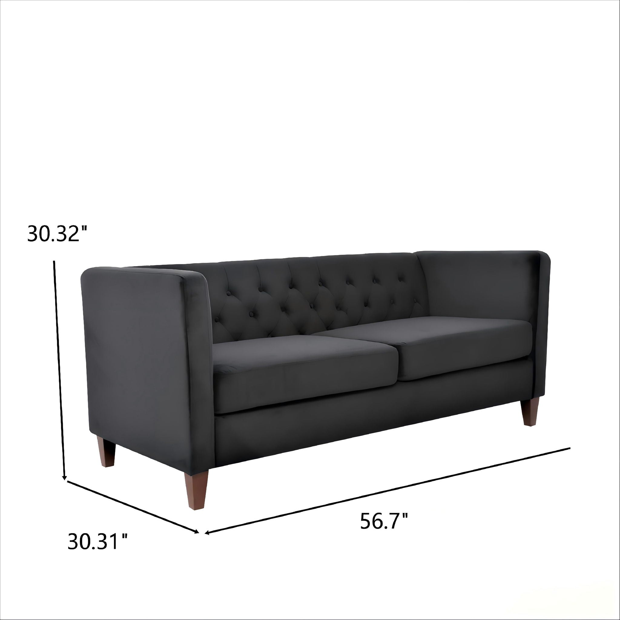 Button Tufted Loveseat, 2 Seater With Square Arm Couch For Living Room