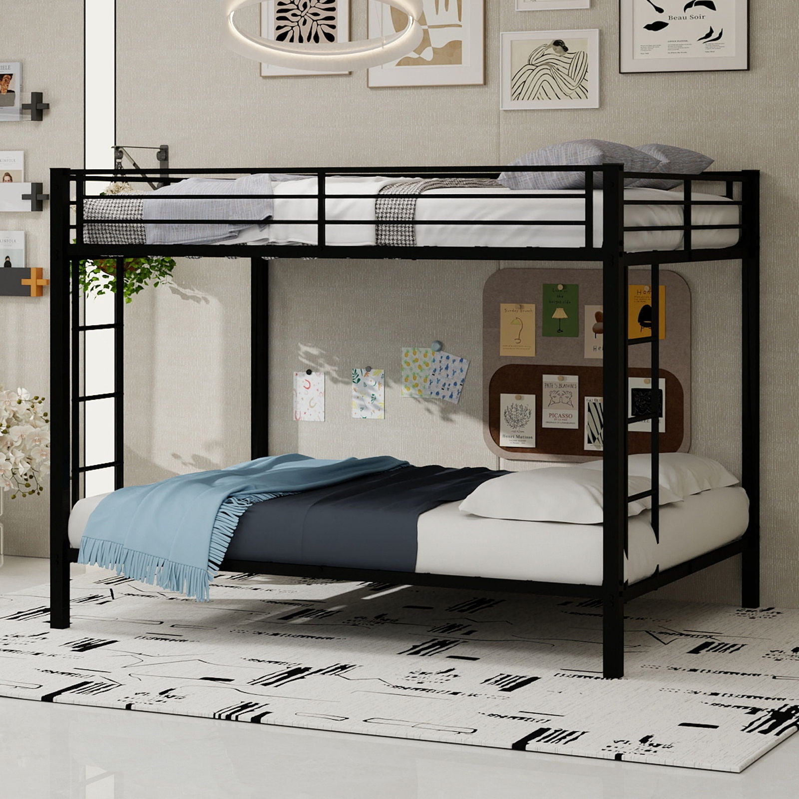 Bunk Bed For Kids, Convertible Frame With Ladders & Guardrail