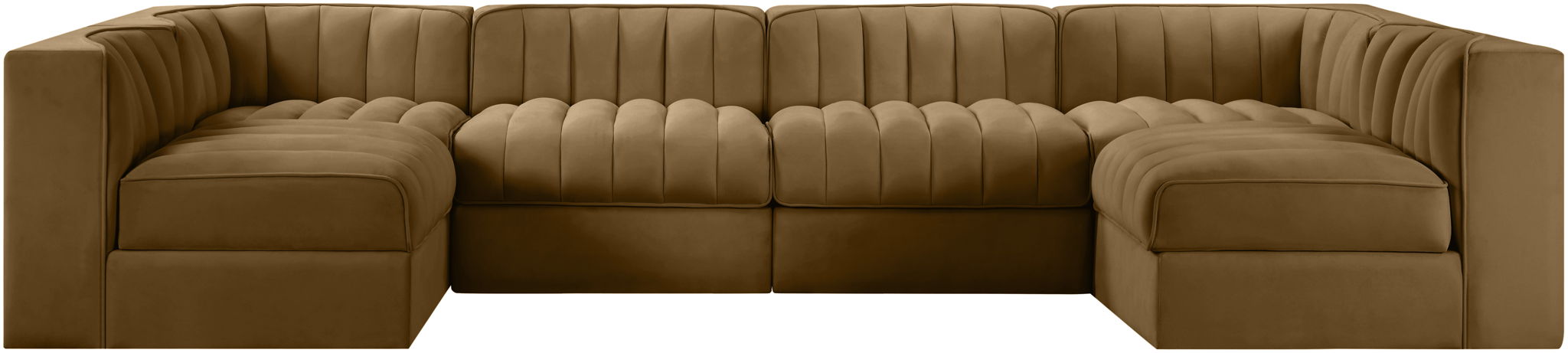 Rummi - Armless Velvet Performance Fabric Upholstered 6 Piece Modular Sectional