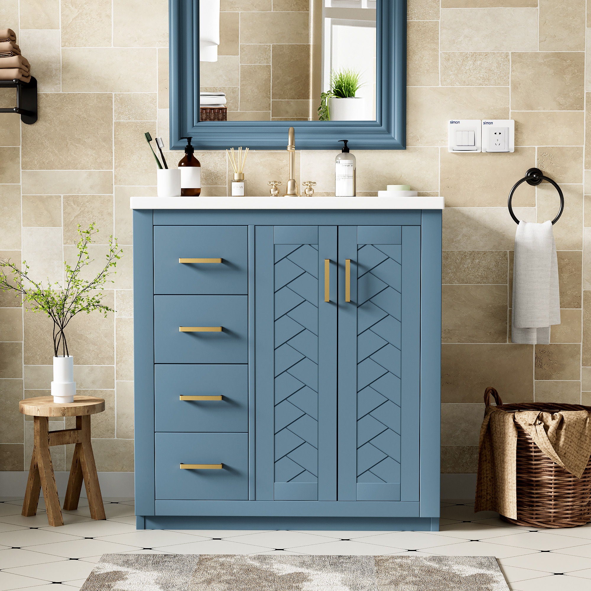 Retro Style Bathroom Vanity With 3 Drawers & Soft-Closing Doors