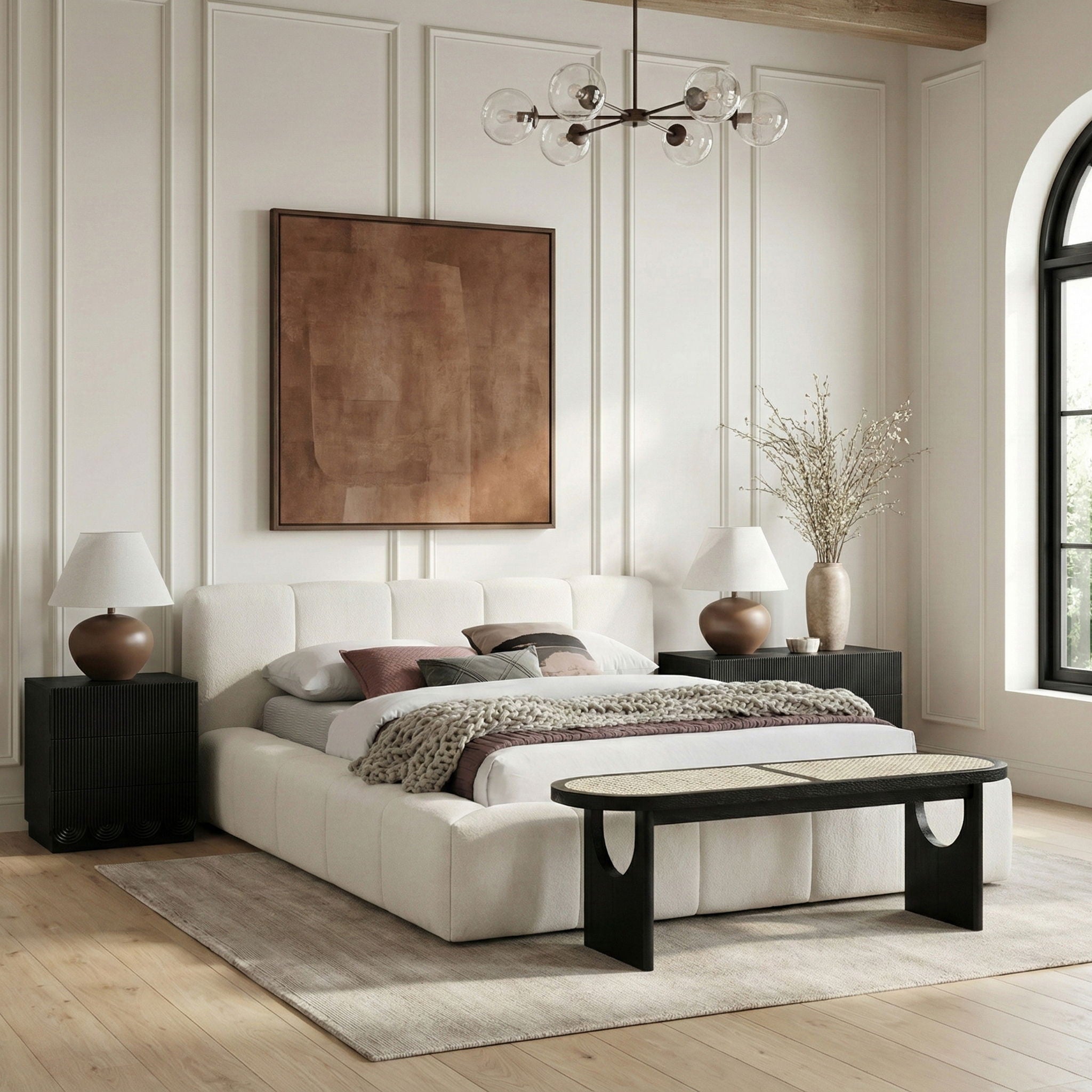 Canovia - Solid Wood And Faux Cane Bench
