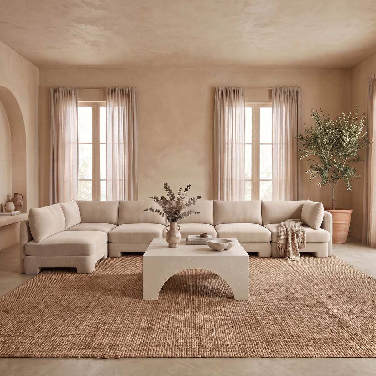Hammond - Velvet Performance Fabric Upholstered 6 Piece L-Shaped Armless Sectional