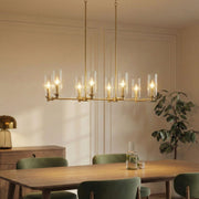 Willow - 8 Lights Island With Clear Ribbed Pendant Lamp Satin - Antique Brass / Clear / Gold
