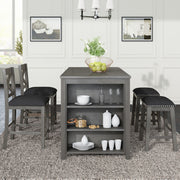 5 Pieces Counter Height Rustic Farmhouse Dining Room Wooden Bar Table Set With 2 Stools And 2 Chairs