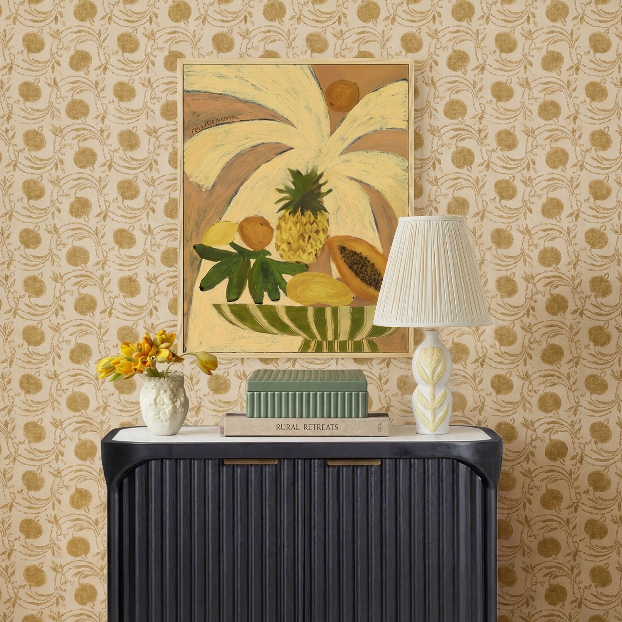 Edith - Curved Papier Mache Flower Pleated Table Lamp - Cream