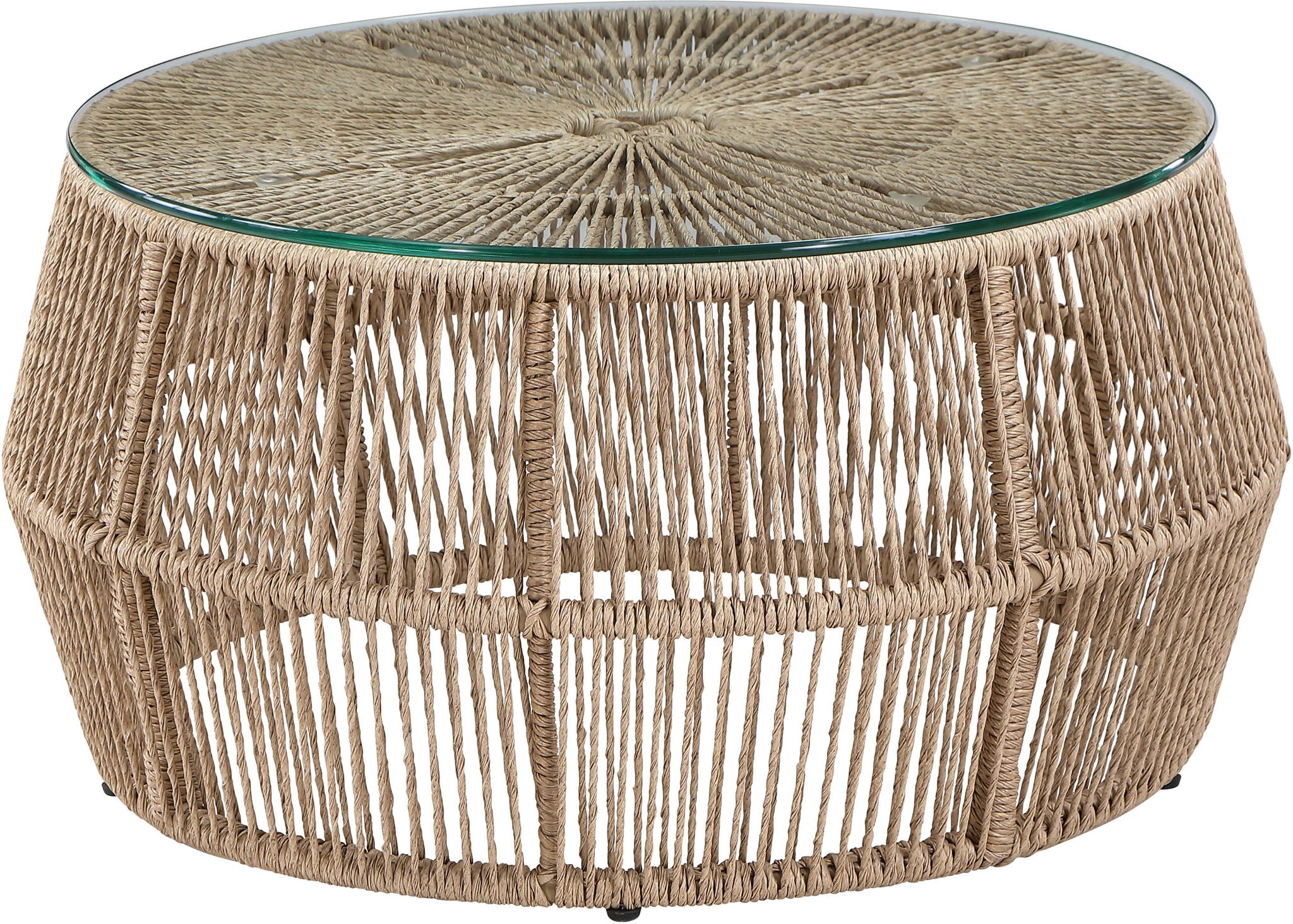 Coastline - Tempered Glass Top And Wicker Outdoor Patio Coffee Table - Natural | Natural