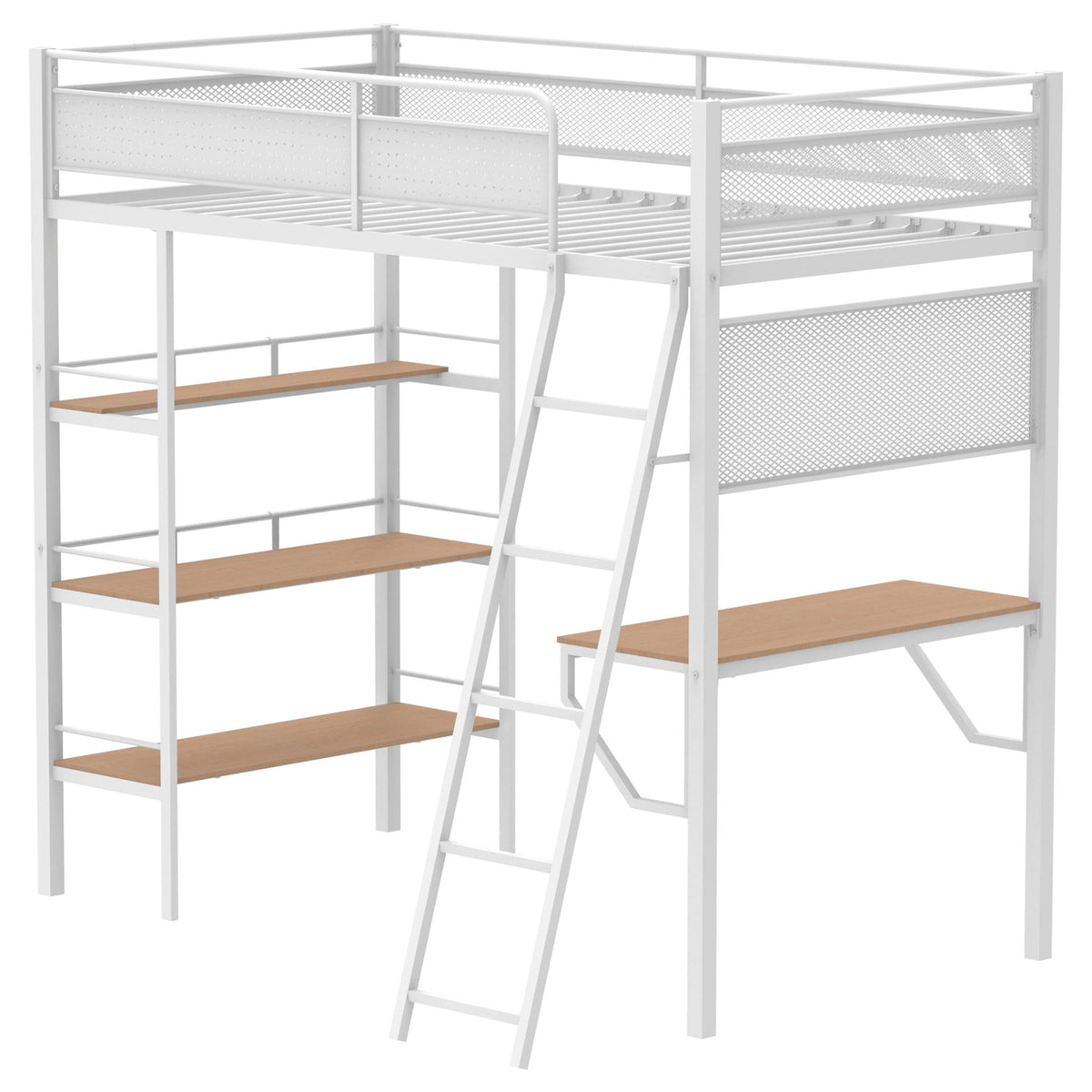William - 3 Shelf Workstation Loft Bed With Built-In Desk And Storage