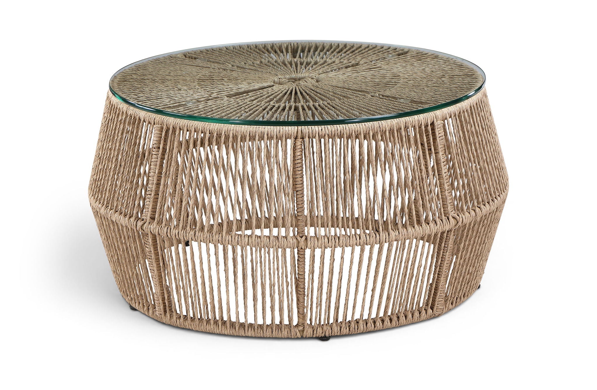 Coastline - Tempered Glass Top And Wicker Outdoor Patio Coffee Table - Natural | Natural