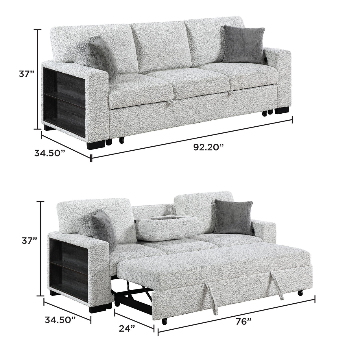 Prato - Sofa With Pull Out Sleeper And USB - Gray
