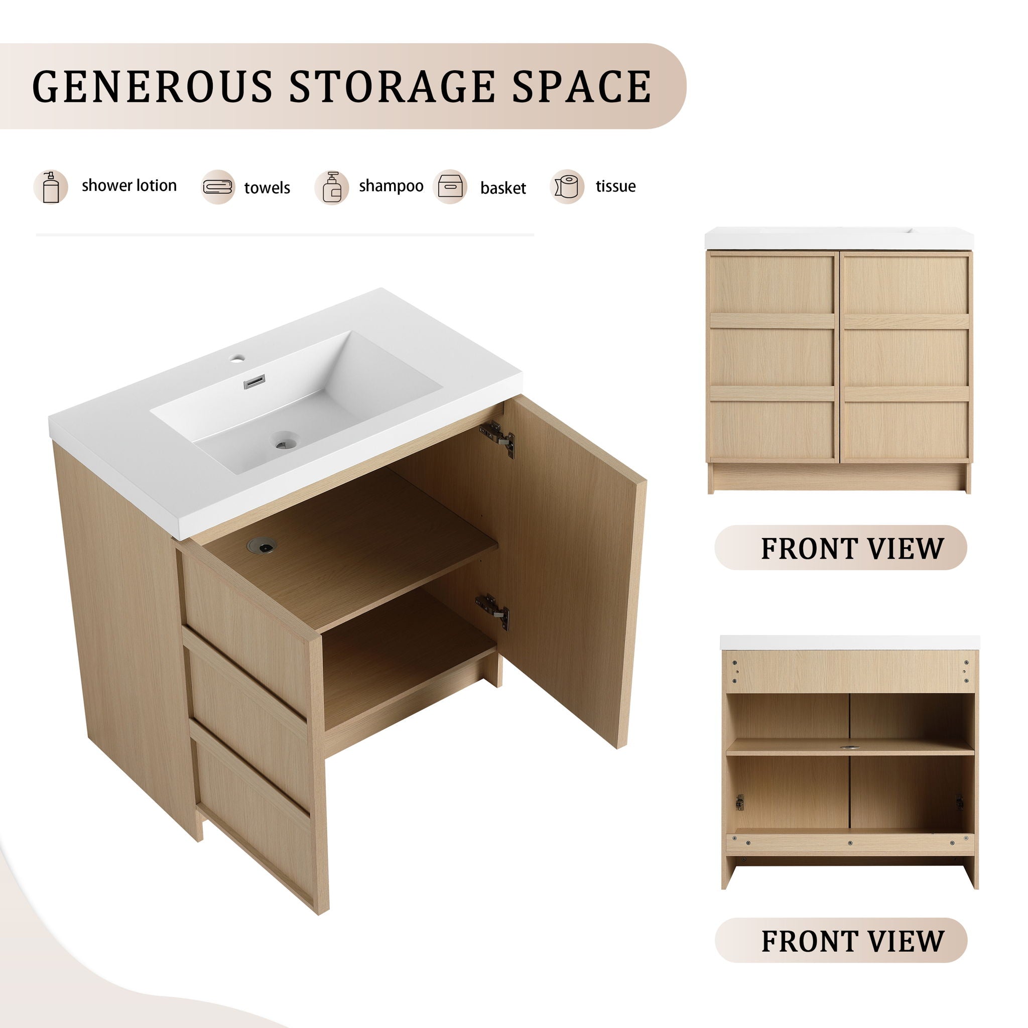 Freestanding Bathroom Vanity With Sink & 2 Soft Close Cabinet Doors