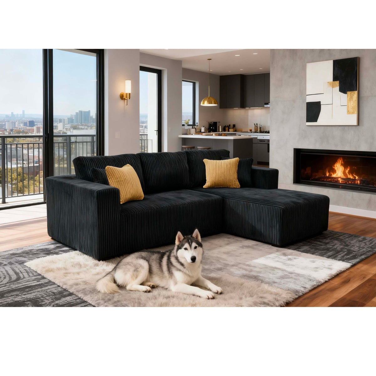 L - Shape Full Compressed Upholstered Sectional