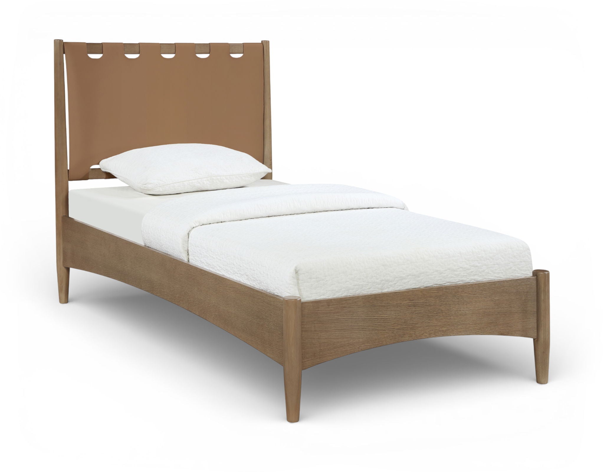 Santos - Vegan Leather Headboard And Wood Bed - Waxed Brown Frame