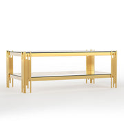 Coffee Table With Double Tier, Rectangular Design - Gold