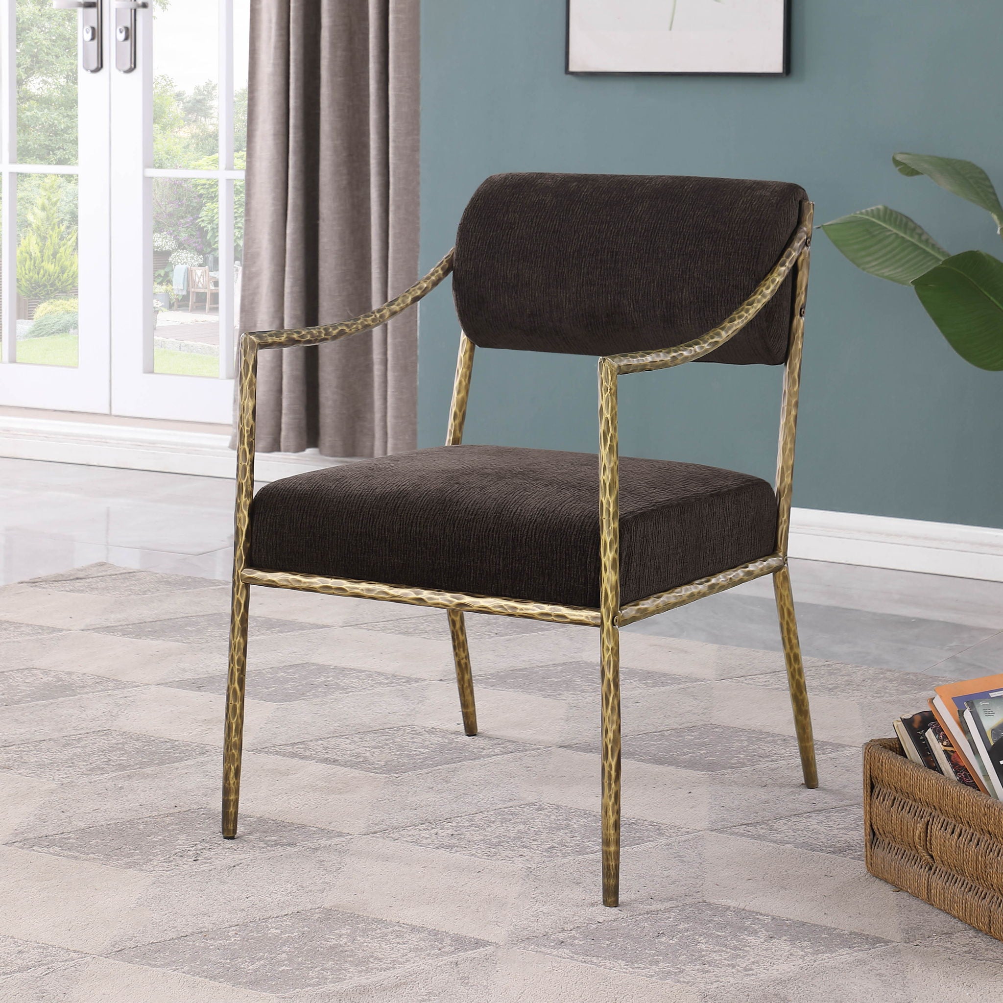 Bastille - Upholstered Dining Arm Chair (Set of 2) - Brass Frame